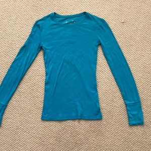 Arizona Jeans Long Sleeve T-Shirt Small 100% Cotton Stretchy Soft Teal Blue EUC